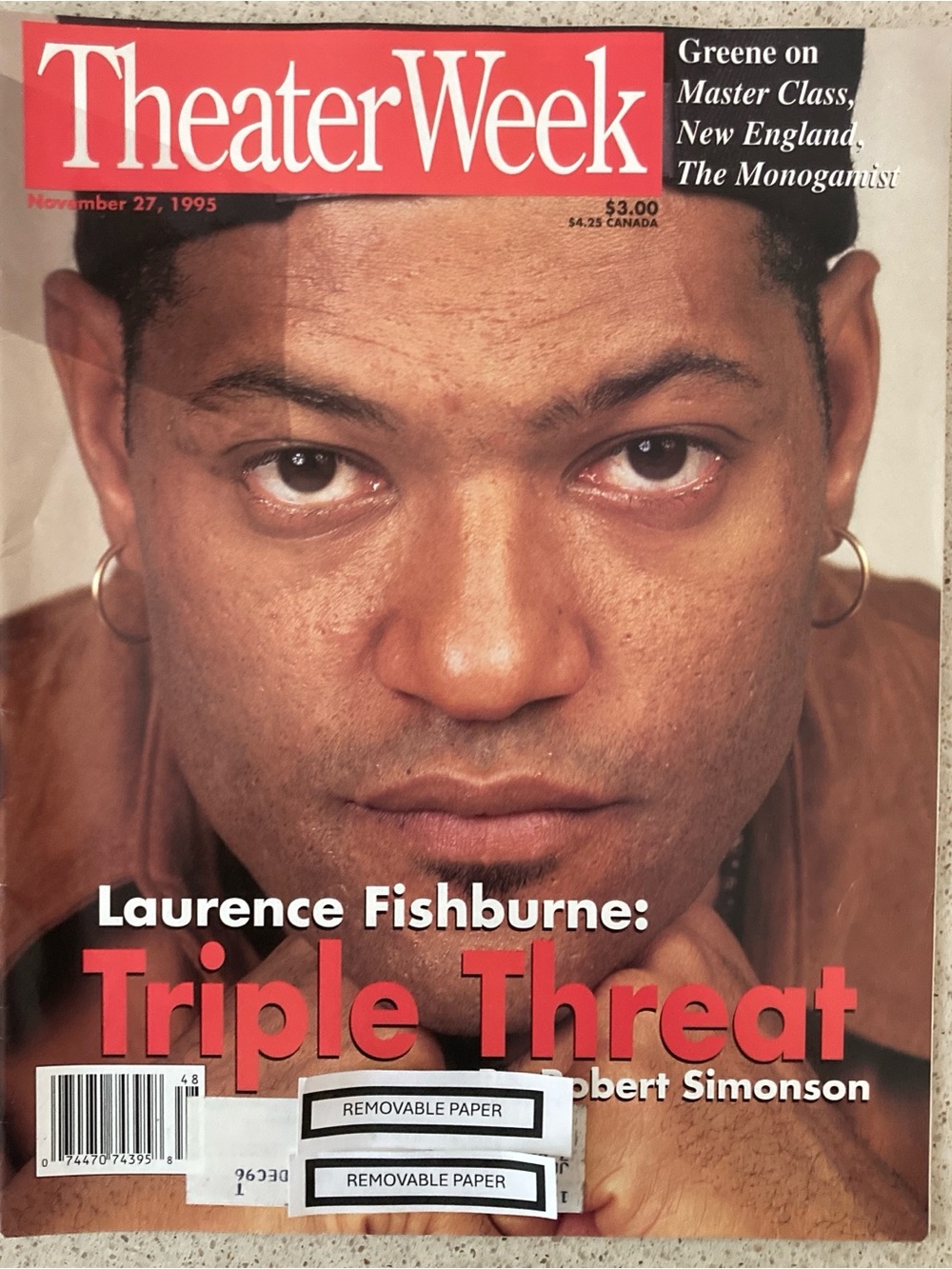 Laurence Fishburne Theater Week Magazine November 27 1995 Label - Tape on Cover